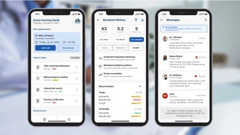 SoteriaMe — patient and clinician mobile app screens