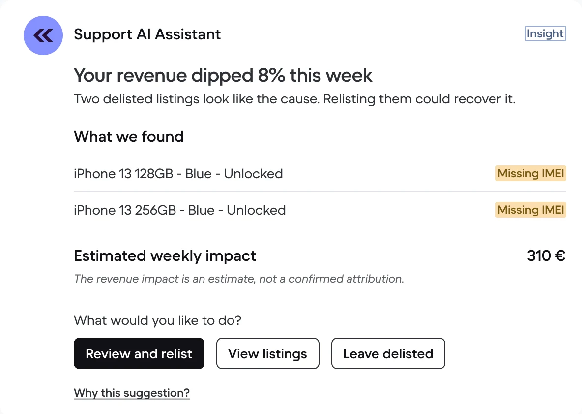 AI suggests. The seller decides.