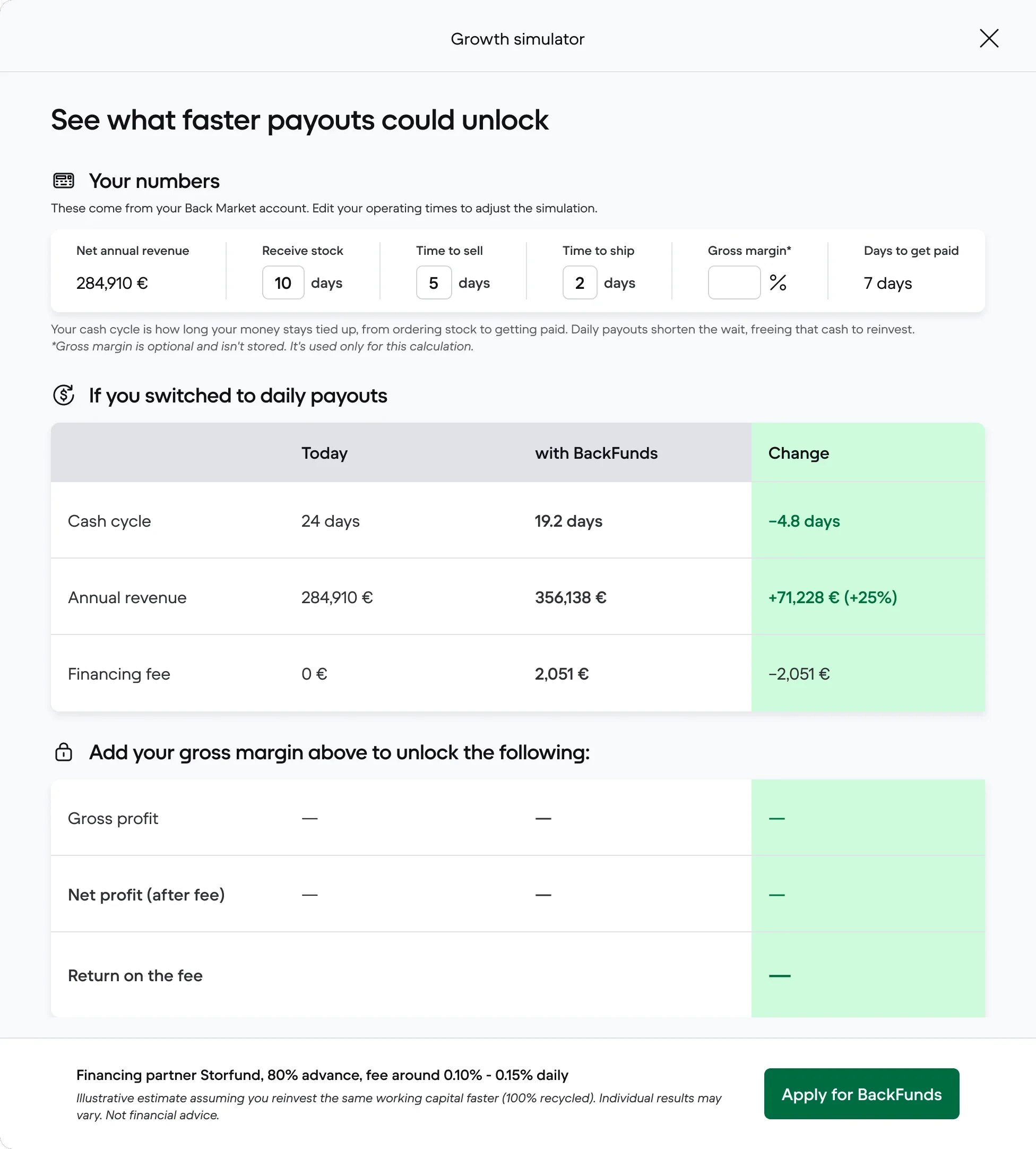 Growth Simulator, margin empty