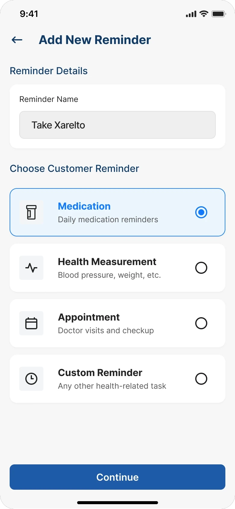 Add reminder — step 2 of 4